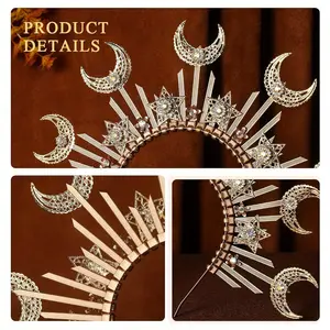The new 2024 is a hot sellerMoon Spiked Halo Crown Headpiece - Zip Tie Gold Sunburst Goddess Headband Wedding Star Tiara Renaissance Costume Halloween Cosplay Costume Accessories