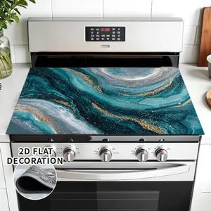 1 piece of marble turquoise and gold stove cover - shiny black frame, suitable for gas/electric stove replacement, easy to clean surface, suitable for most stoves, durable stove protector, diatomaceous earth oven mat, Stove Plate