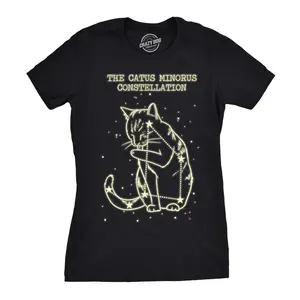 Womens The Catus Minorus Constellation Glow In The Dark T Shirt Funny Cats Tee Funny Womens T Shirts Cute Vintage Fashion Casual Ladies T-Shirt Gift Cat Tops for Women Funny Science Top Women's Novelty Tees Black -