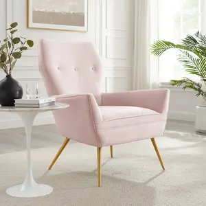 Modway Renata Button Tufted Performance Velvet Armchair in Pink