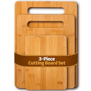Cutting Board Set - Bamboo Wood Chopping Boards with Built-In Hand Grips, Durable & Knife-Safe Wooden Boards for Kitchen Prep & Serving Lightweight