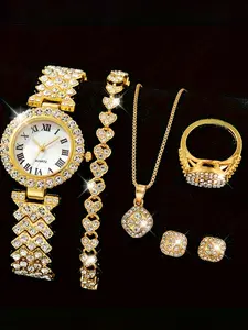 6-piece exquisite and versatile women's watch set, fashionable quartz watch, casual steel strip watch, women's watch set