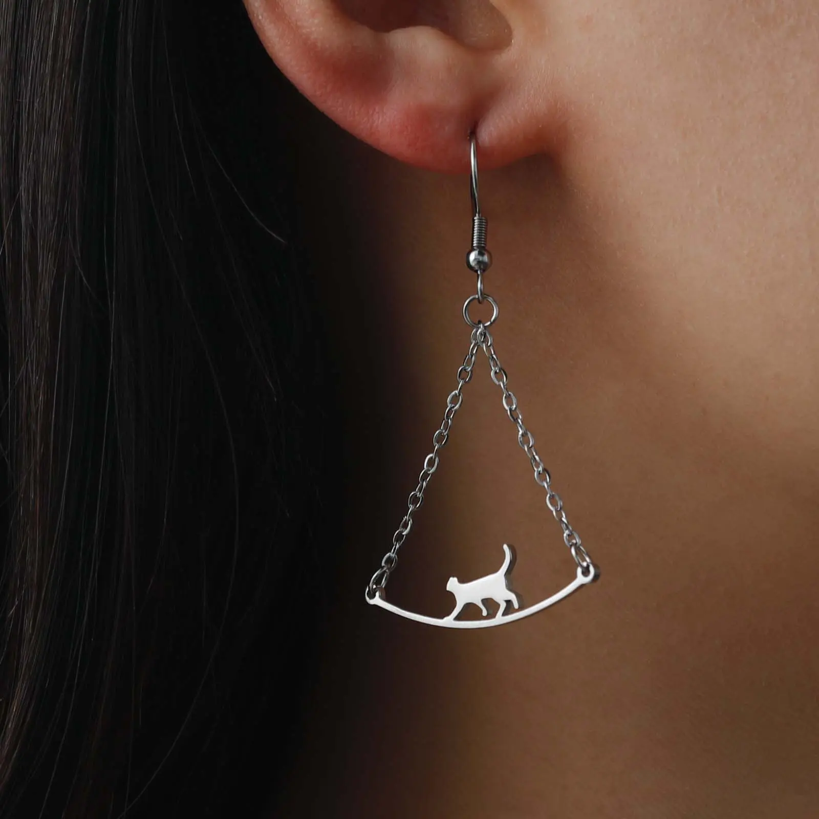 Cat pendant earrings cute animal stainless steel earrings men and women gifts for girlfriends
