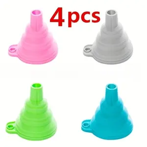 Silicone Funnel Set, 4 Counts/set Mini Foldable Funnel, Kitchen Gadgets for Water, Liquid, Oil, Household Kitchen Accessories