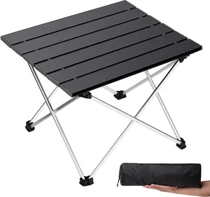 Portable Folding Camping Table with Aluminum Top – Lightweight Outdoor Table for Picnic, Beach, BBQ & Travel (Black S)