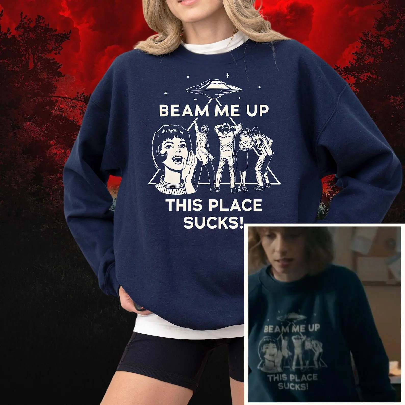 Retro Alien Abduction Sweatshirt – Funny UFO Escape Quote Pullover for Sci-Fi Fans