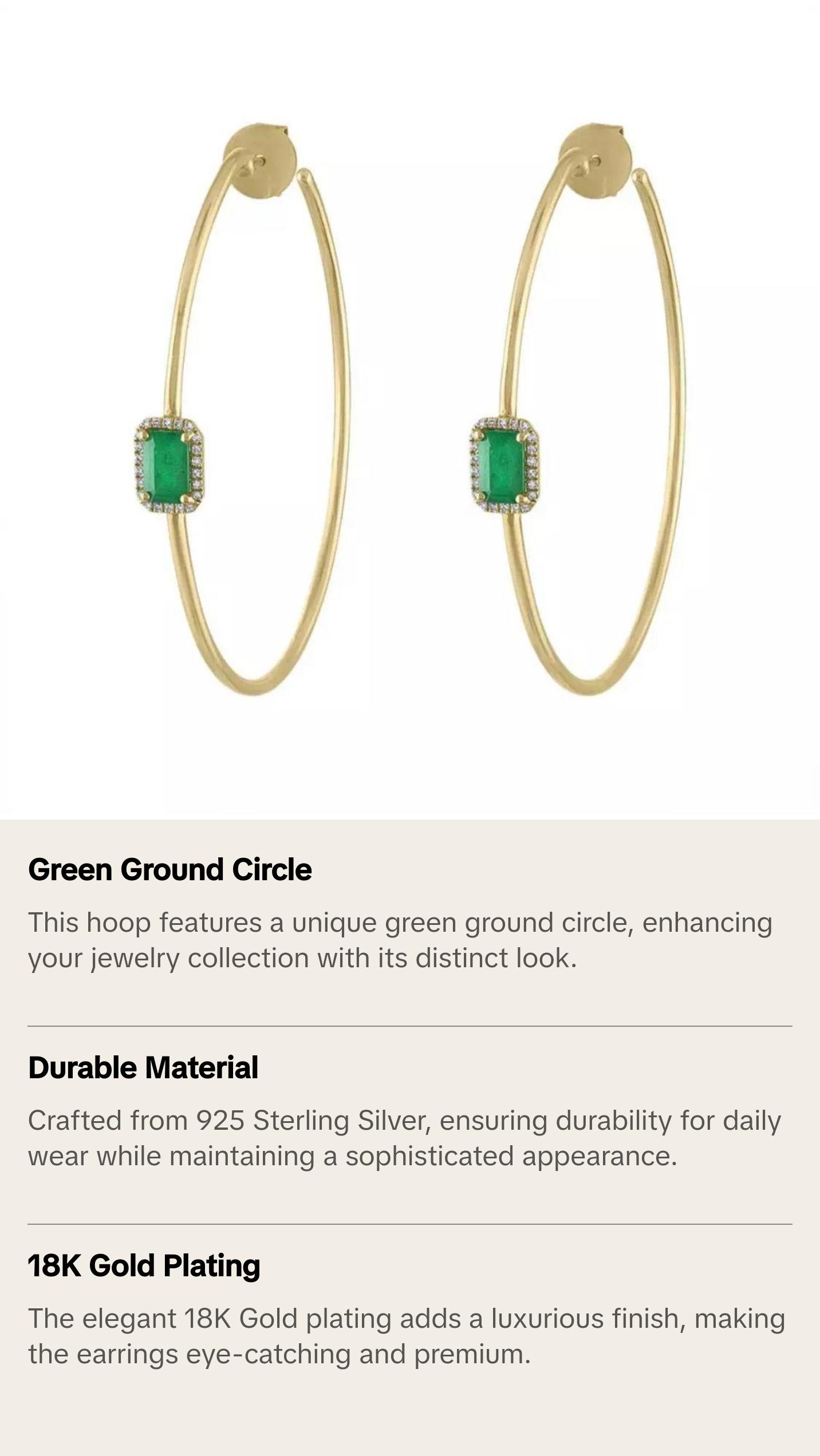 Green Ground Circle Hoop Earrings with Decorative Green Stone and Simple Design