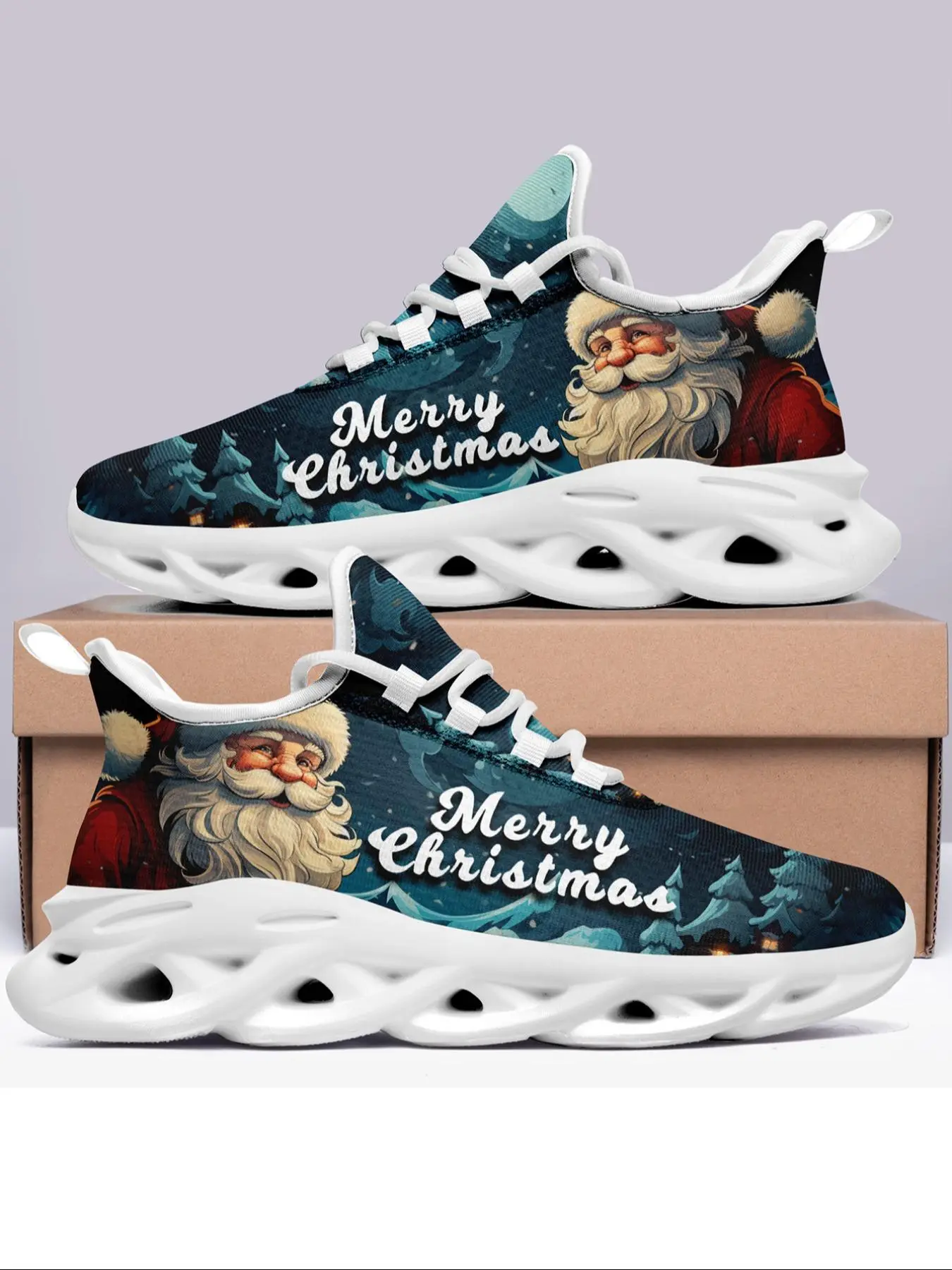 Men's Christmas Themed Print Lace Up High Top Sneakers, Graphic Print Sneakers, Casual Comfortable Sports Shoes for Daily Wear, Male All-match Round Toe Shoes for Daily Wear