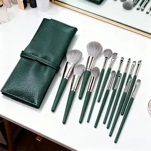 Roll-Up Leather Storage Bag with 14Pcs Professional Makeup Brushes Set,Portable Makeup Brushes Bag for Daily & Travel Use