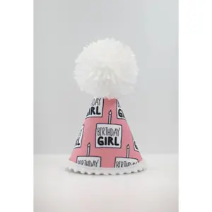 White Pom Birthday Girl Party Hat