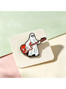 Ghost Guitarist Enamel Pin Spooky & Musical Brooch Halloween Accessories Lapel Pin Gift