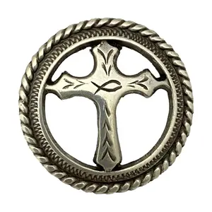 4 Pack Large Christian Cross Screw Back Conchos with Roped Edge - 1 1/8"