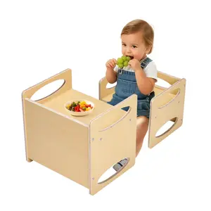 VEVOR Montessori Weaning Table and Chair Set, Wooden Toddler Table and Chair Set for Aged 1-5, Adjustable Height Kids Montessori Chair and Activity Table, Ideal for Reading, Eating, Playing - Natural