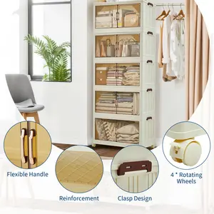 Compact Stackable Plastic Storage Bin with Lid, Collapsible Drawer, Magnetic Doors & Wheels, Closet Organizer for Home, Dorm, Office