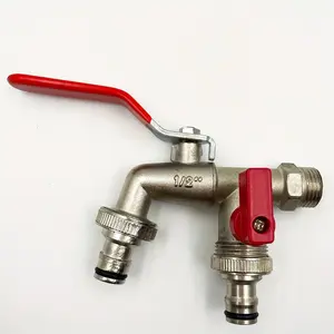 1pc Rustic Double Outlet Garden Hose Splitter Faucet, 304 Stainless Steel, Single Hole Mount, Metal Outdoor Tap with Multiple Components, Compatible with Sprinklers and Hose Guns, Garden Faucet