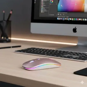 Ultra-Thin Silent Wireless Mouse - Lightweight, 2.4G High-Speed, Custom RGB Lighting, Dual Mode for Gaming & Office, Compatible with Laptop, Desktop, Tablet, Plug & Play, USB Receiver with Magnetic Storage