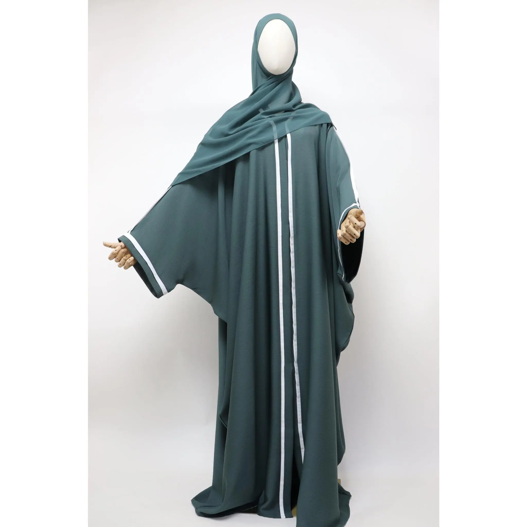 Open Crinkle Farasha Abaya - Deep Teal