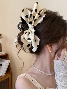 1pcs Boho Polka Dot Hair Claw, Large Bow Shark Clip, French Style Back-Of-Head Hair Clip, Perfect for Daily Use