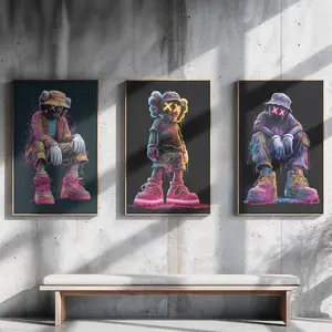 Set 3 Inspired Neon Graffiti Wall Art Set, Hypebeast & Urban Graffiti Inspired Home Decor - No Frame