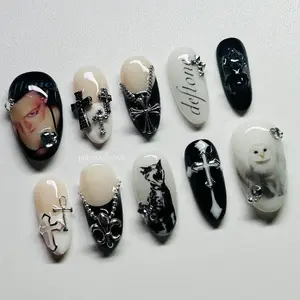 Deftones Press-On Nails, Gothic Nail Art, Handmade Fake Nails