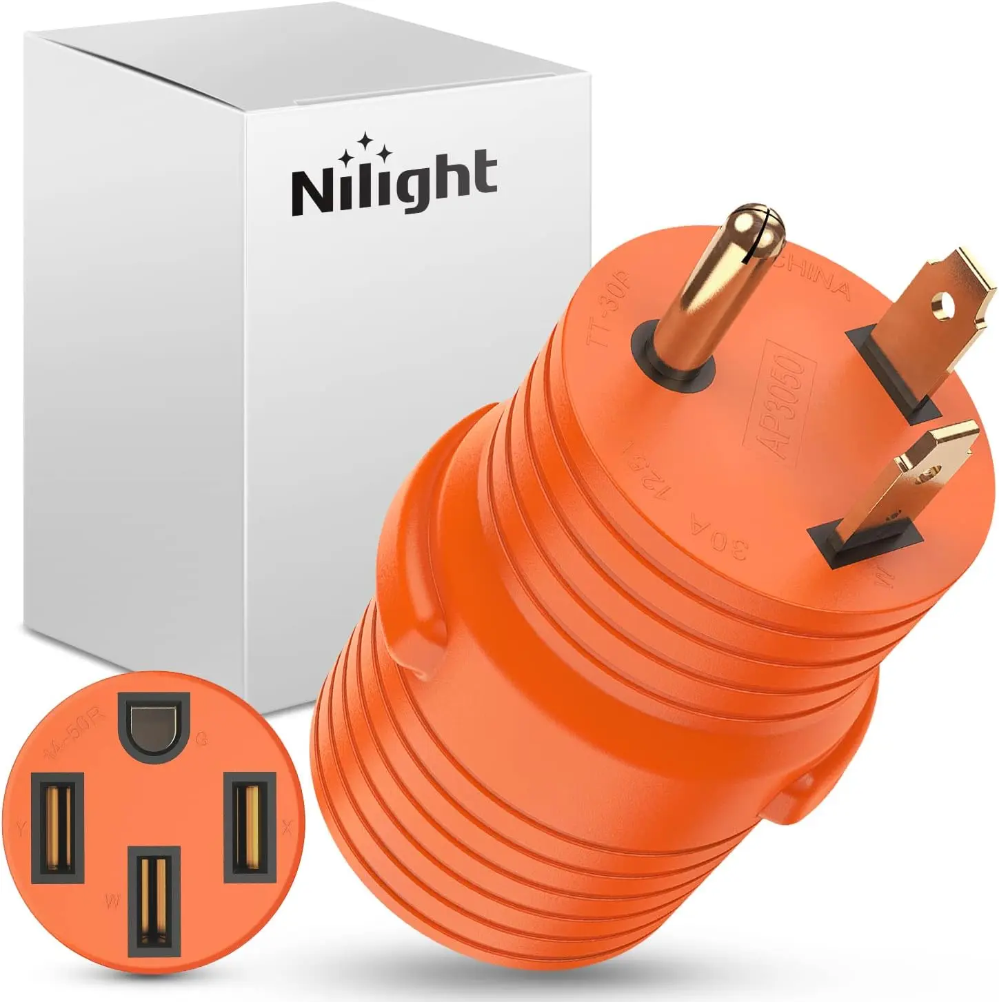 Nilight RV Power Adapter, 30A to 50A Voltage Conversion Tool with Power Outlet, 3-Prong 125/250V TT-30P Male Plug to 14-50R Female Receptacle, Layered Ring Design for Stability, Durable Camper Home Improvement Electrical Equipment