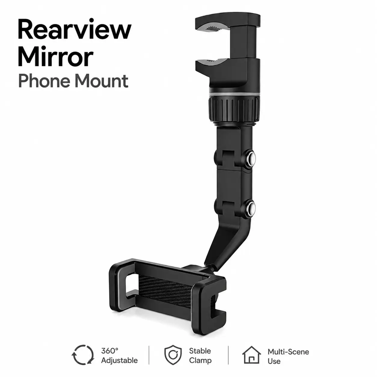 Rearview Mirror Car Phone Mount & Holder, Foldable Multi-Angle Adjustable Car Accessory with Stable Grip for Navigation, Hands-Free Driving, Car Phone Mounts & Holders