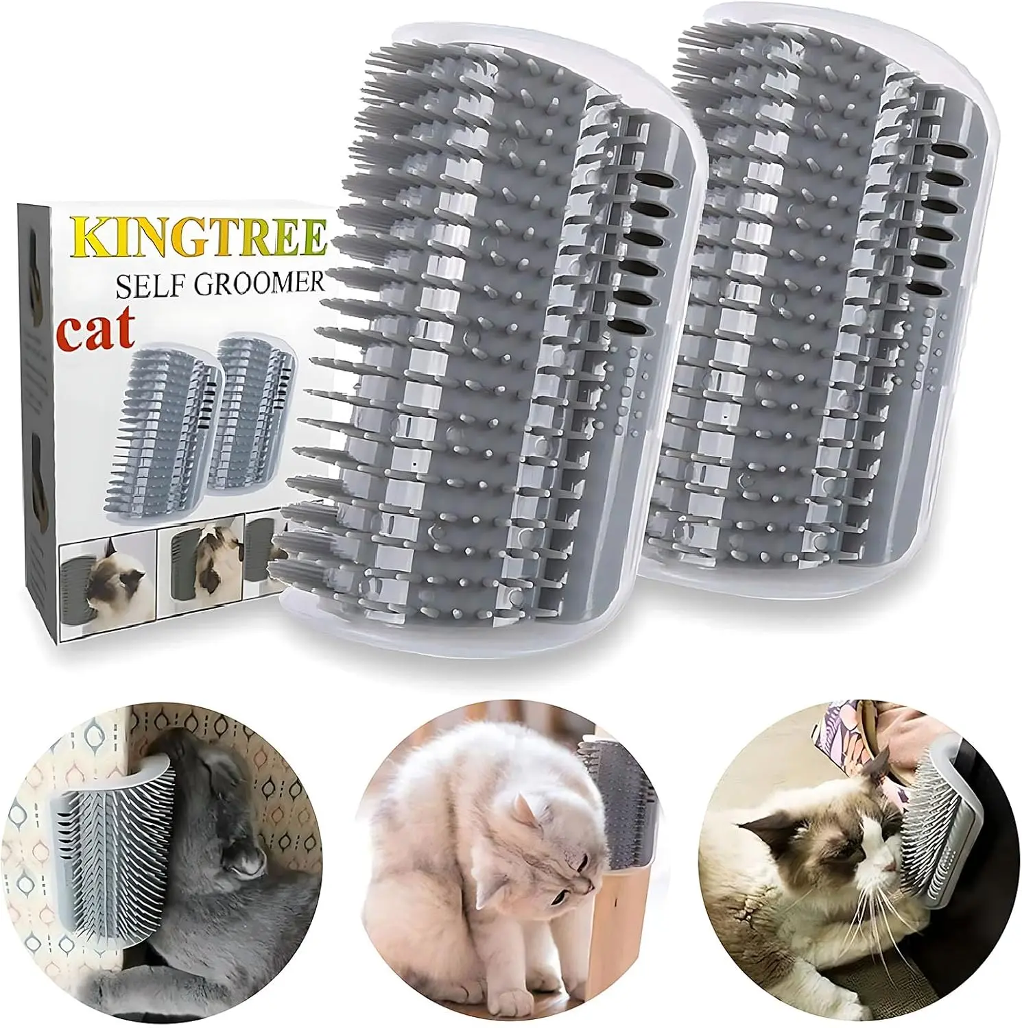 Kingtree Cat Corner Scratcher Self Groomer with Catnip, 2 Pack Softer Cat Face Scratchers Wall Corner Grooming Massage Combs for Long & Short Fur Cats