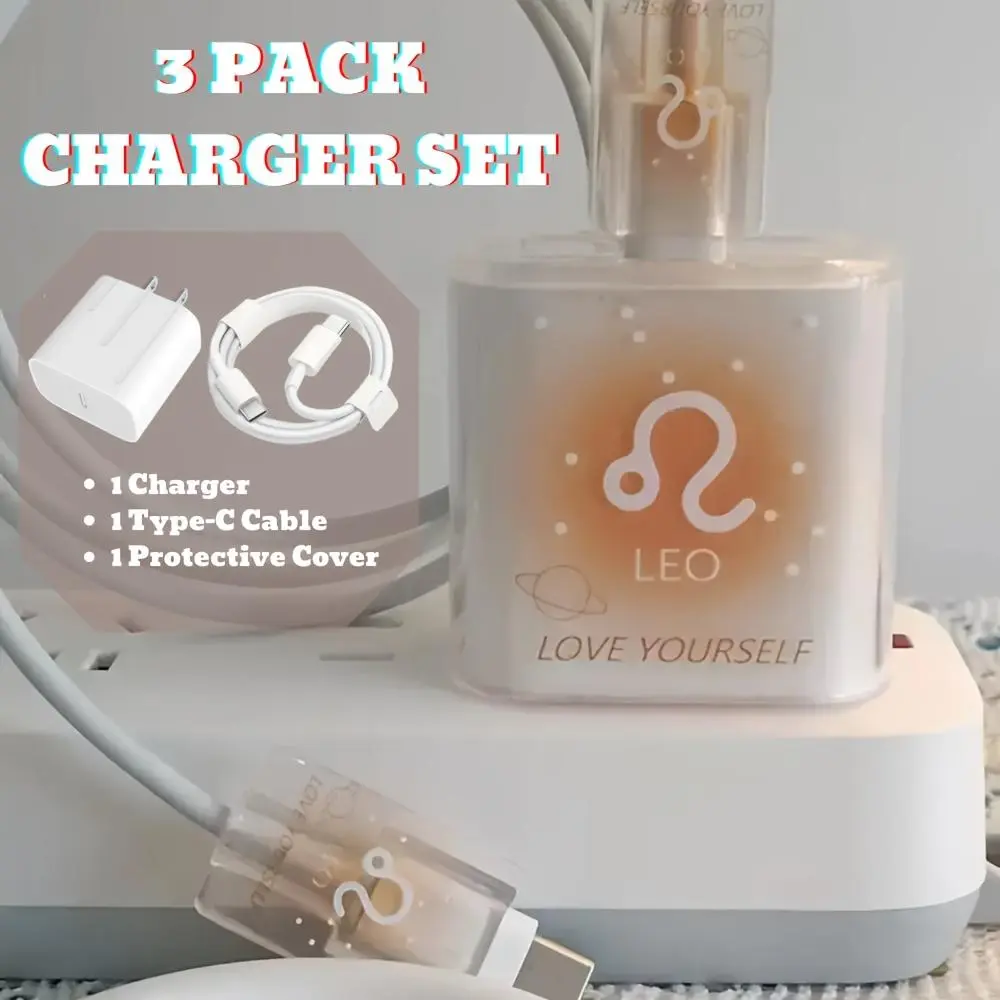 3pcs Zodiac Charger Set: 1 X 20W Fast Charging Head   1 X Type-C Charging Cable   1 X 12 Zodiac Charging Head Protector Suitable for Apple 15/16/17 Pro Max, Samsung, Google, Xiaomi, And Other Android Phones., Phone Charger Set, Multidevice Charging