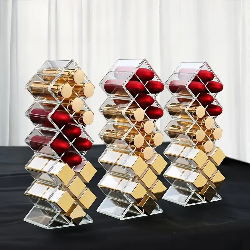 1pc Elegant Clear Acrylic Lipstick Organizer, Makeup Tool Organizer, Cosmetic Storage, Beauty Supplies Organizer - Hexagonal Design Cosmetic Display Stand for Vanity & Desktop - Lightweight, No Power Required - Ideal Gift for Women and Girls
