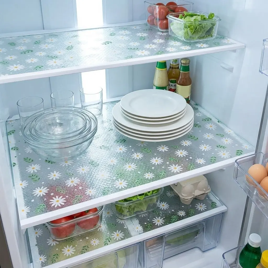 4pcs/8pcs Waterproof Refrigerator Pads, Small Daisy Green Grass Pattern, Decorative, Moisture Resistant, Non Slip, Washable, Reusable, Eva Material