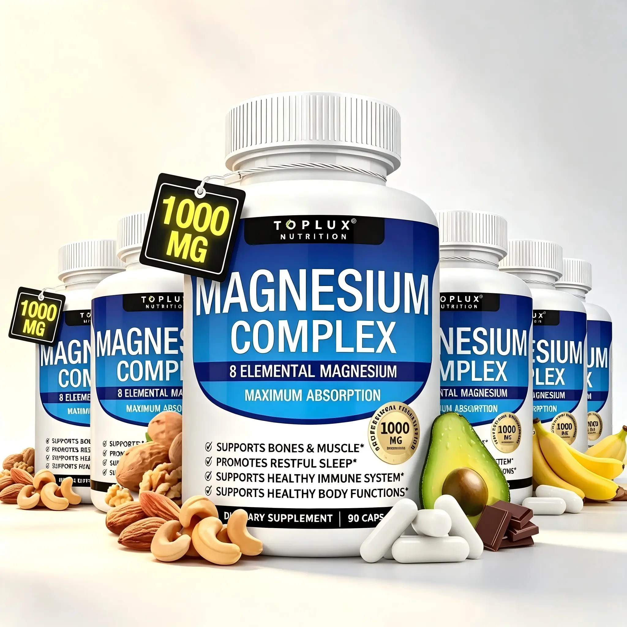Toplux 8-in-1 Bioavailable Chelated Magnesium Complex Supplement, Multi-Mineral Support for Sleep, Muscle Health