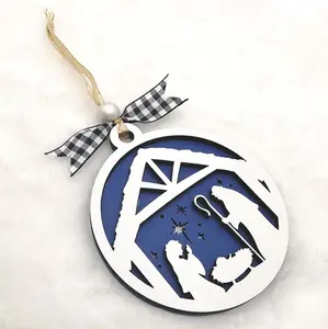 Nativity Ornament – Laser Cut Christian Christmas Ornament | Manger Scene | Farmhouse Style
