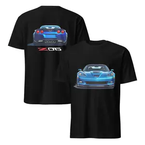 Blue C6 Corvette Z06 Front and Rear T-Shirt - 100% Ring-Spun Cotton Menswear Top Streetwear Crewneck Casual Tee