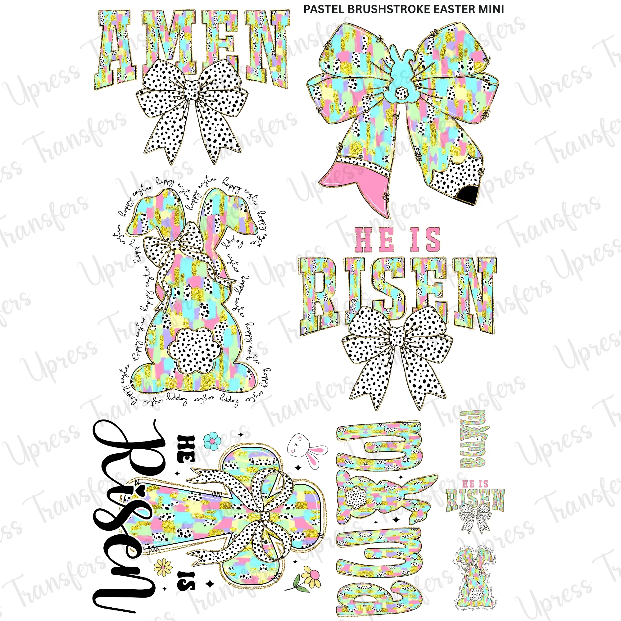 Patel Brushstroke Easter Mini DTF Transfer Gang Sheet 24.5" Wide x 36" Long Direct To Film Trendy Vibrant Designs for Stylish Wardrobe