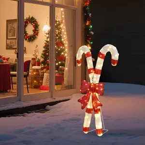 Christmas Candy Cane Decoration with LED Lights, Weather-Resistant Metal Frame, Easy Assembly, Perfect for Indoor & Outdoor Use, 100 Warm White Lights, 4.5V, 3.6W, 20.5 x 7.9 x 32.7 in