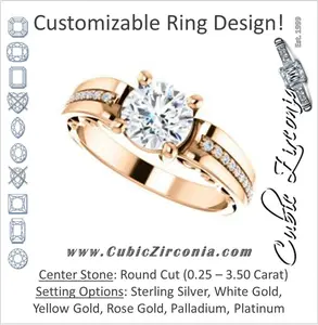 Cubic Zirconia Engagement Ring- The Atia (Customizable Round Cut Design with Three-sided Channel Pavé Band)