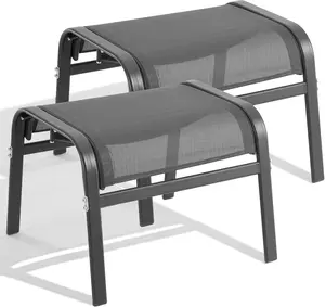 ONBRILL Outdoor Ottoman Set of 2, All Weather Outdoor Foot Stool with Supportive Textliene and Metal Frame, Stackable Oversized Outdoor Foot Rest for Furniture Patio Garden Pool, Grey