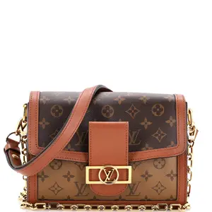 Pre-owned Louis Vuitton Canvas Coated Shoulder Bags Dauphine Shoulder Bag Reverse Monogram Canvas MM by Rebag