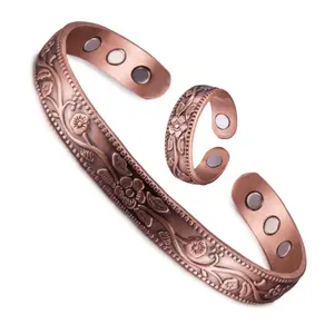 Floral Pattern Open Cuff & Ring Set | Soothing Daily Wear | Trendy Unisex Wellness Jewelry