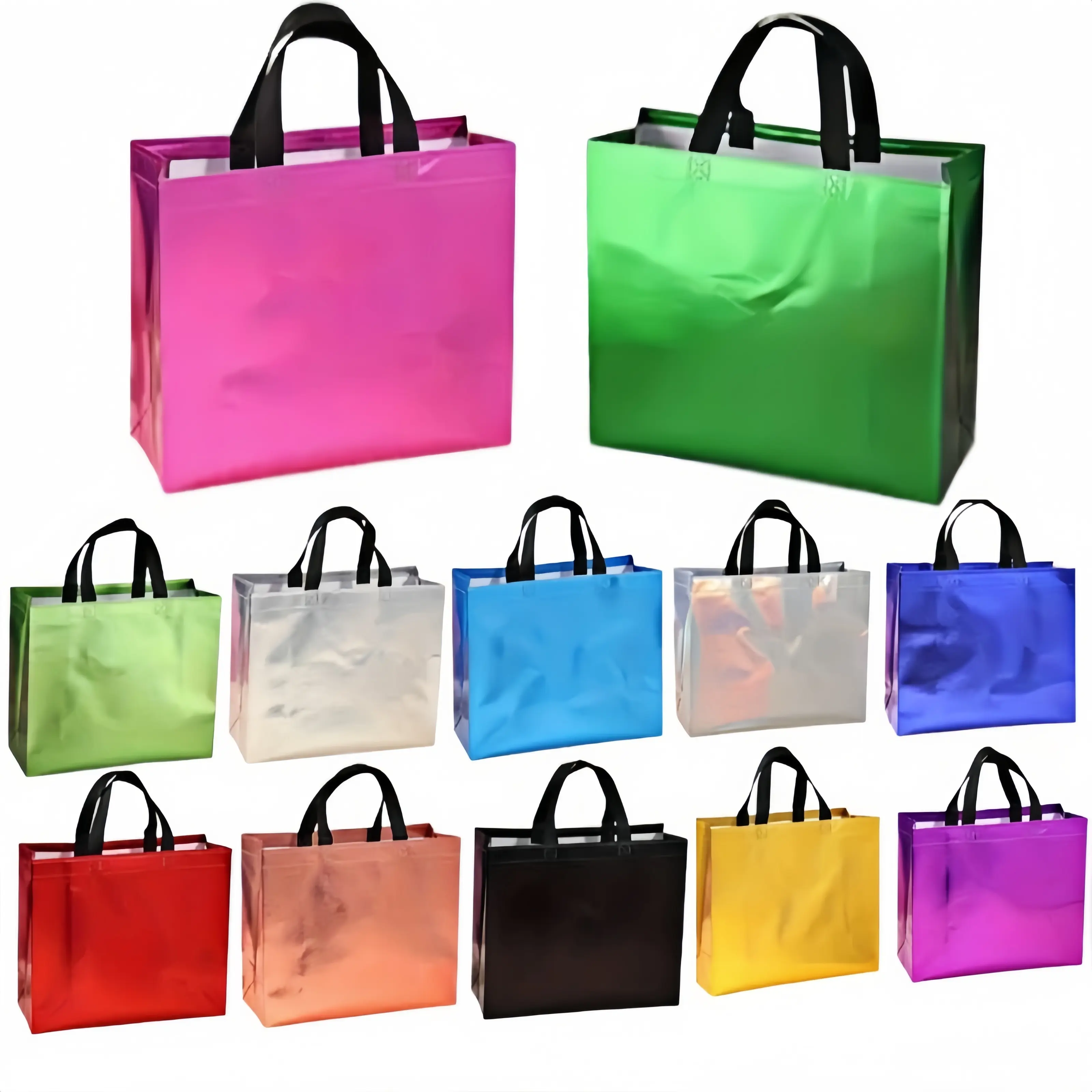 Reusable Holographic Gift Bags (12/24pcs, 12 Vivid Colors) - Glossy Finish Waterproof Non-Woven Fabric, Foldable Space-Saving Heavy-Duty Tote for Happy Birthday, Holiday, Reusable Packaging Gifts & Wrapping, Reuse for Events, Office Supplies, Holographic