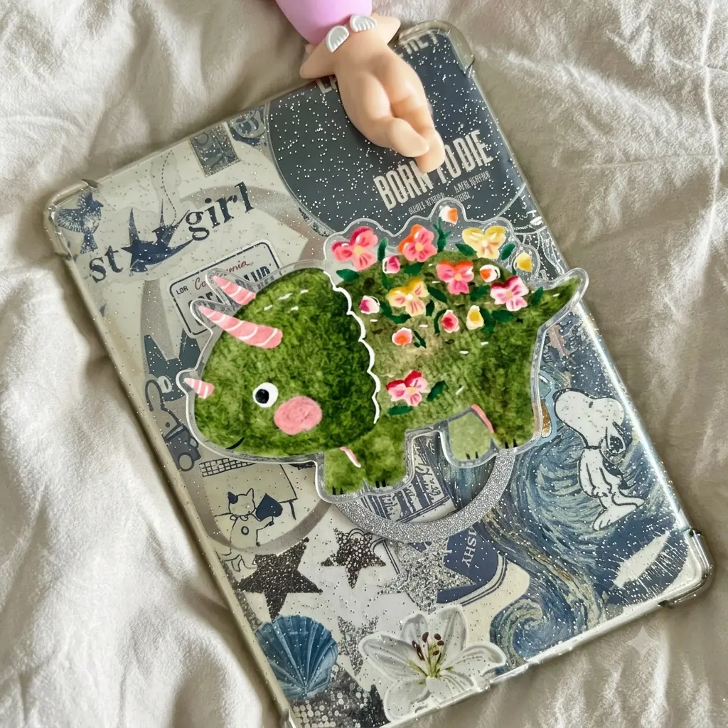 Floral Dinosaur Phone Grip Cute Triceratops Acrylic Phone Stand Cottagecore Aesthetic Phone Holder Botanical Wildflower Dino Accessory Spring Gift for Her Griptok Top