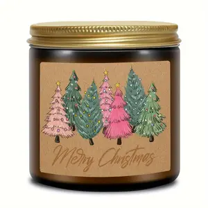 1pc Christmas lavender scented candle, soy wax, Christmas Tree Santa Design Christmas Gift Single Wick Candle for Family Friend, Oval Bottle, Xmas Thanksgiving Holiday Gift blessing