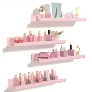 Pink Floating Wall Mounted Acrylic Shelves 15in Storage Shelves for Bathroom Bedroom Living Room Decor Display Hanging Shelves for Books