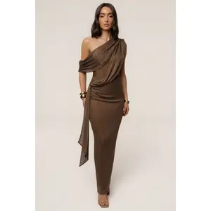Bronze Metallic Celestina Draped Maxi Dress