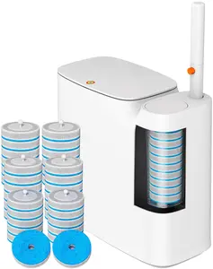 Bathroom Trash Can Set, Narrow White Plastic 2 Gallon Trash Can with Pop-Up Lid, Toilet Wand, Toilet Brush Holder & 36 Refills for Bathroom and Small Spaces