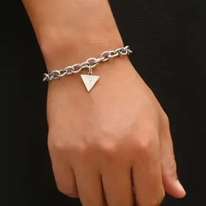 1pc Hip Hop Punk Geometric Triangle Pendant Cuban Chain Men's Stainless Steel Bracelet Street Auction Party Accessory