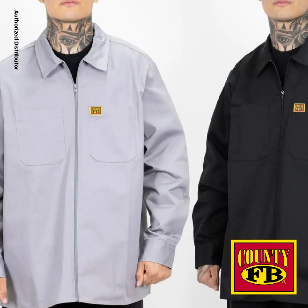 FB County Men's Heavyweight Full Zip Work Shirt Casual Long Sleeves Work Shirts 2 Pockets Twill Shirts Full Zip Up Jacket Mechanics Jacket Work Shirts