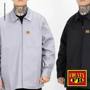 FB County Men's Heavyweight Full Zip Work Shirt Casual Long Sleeves Work Shirts 2 Pockets Twill Shirts Full Zip Up Jacket Mechanics Jacket Work Shirts