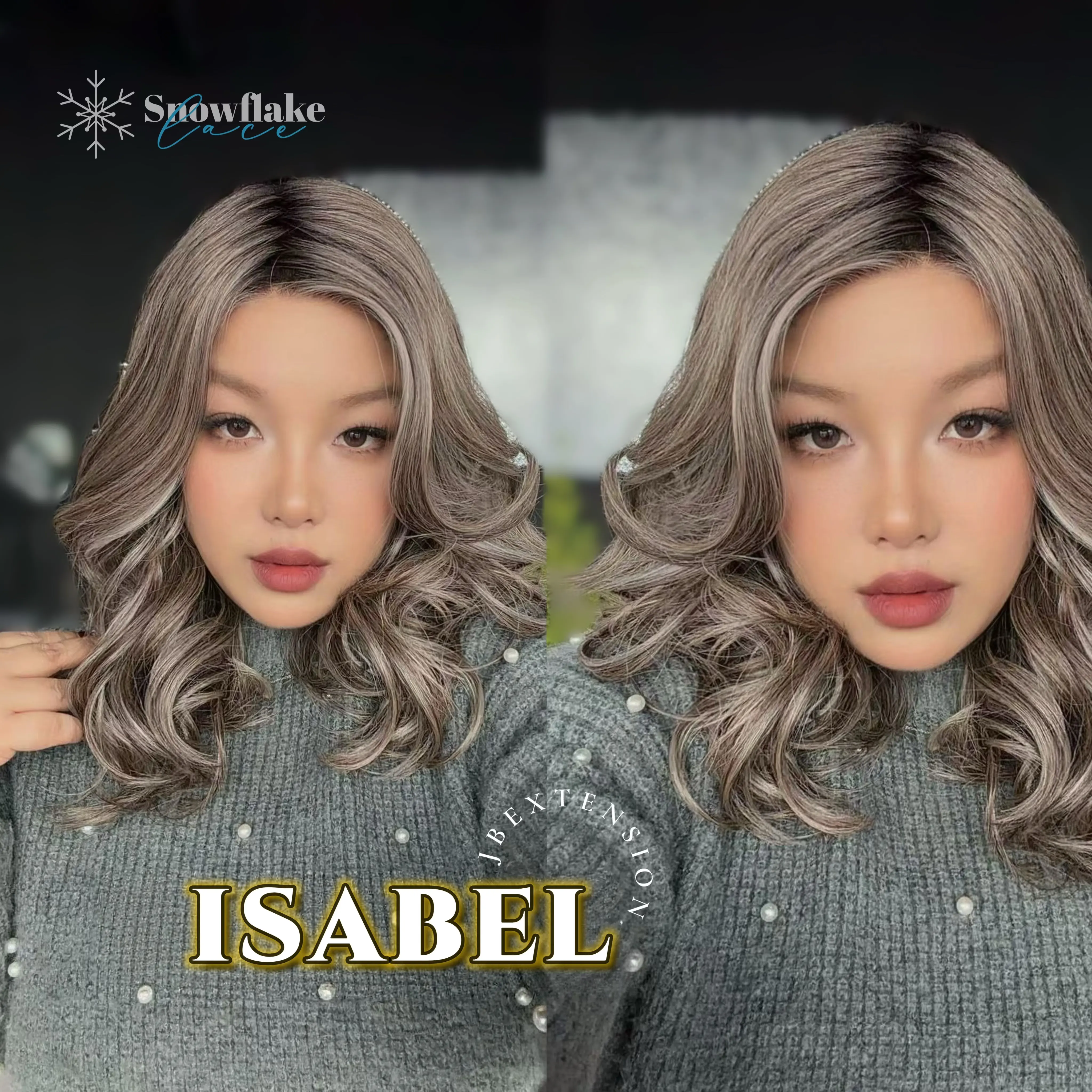 JBEXTENSION 17 Inches Curly Pine Cones Highlight Pre-Cut Side Part Snowflake Lace Frontlace Glueless Wig ISABEL SNOWFLAKE【BENDY EAR TABS】