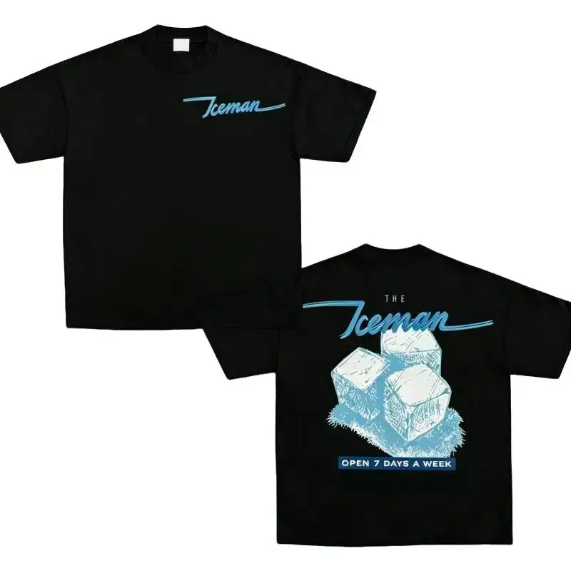 Men's Textured Heavyweight Oversized Iceman Vintage Graphic Tee, Retro Y2K Streetwear Unisex Round Neck T-Shirt, Aesthetic Grunge Ice Cube Tropical Menswear Top Crewneck Tshirt Vibe Shortsleeve Casual Streetwear Top Casual Style Tee